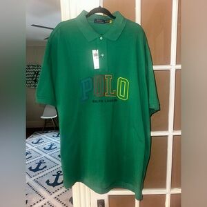 New XXL 2X Ralph Lauren Polo Shirt in Green with Multicolor Logo Embroidere